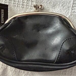 Express Black Leather Clutch with Silver Accents
